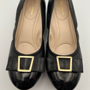 Cole Haan Emory Grand OS Black Patent Leather Cap Toe Wedge with Bow Sz 7B